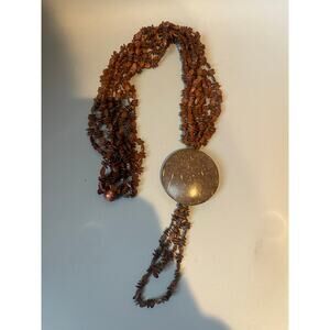 1980s Brown Tagua Wood Coconut Shell Vintage Necklace